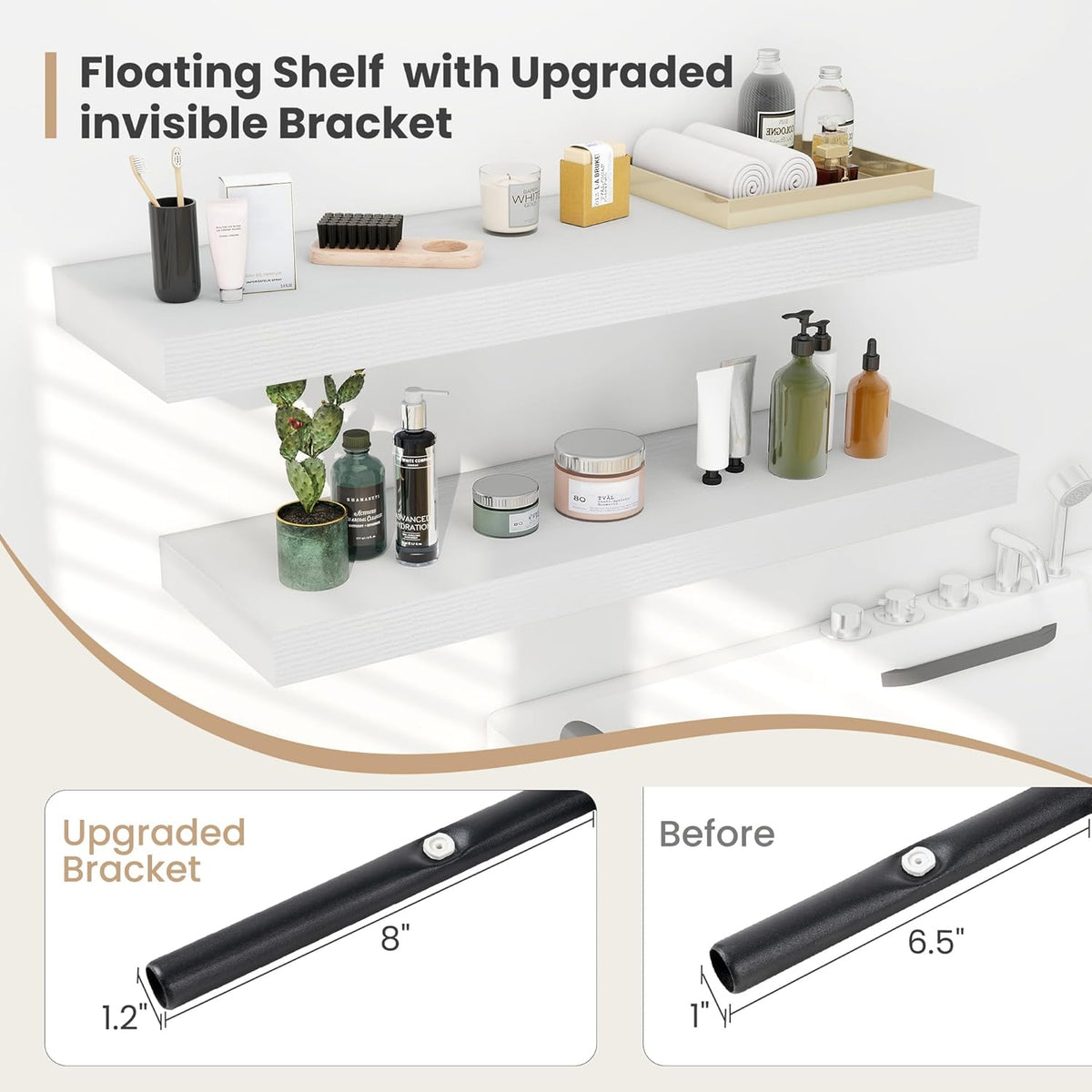Heimlove 24 x 12 Inch Deep Floating Shelves Wall Mounted with Invisible Brackets,Storage Hanging