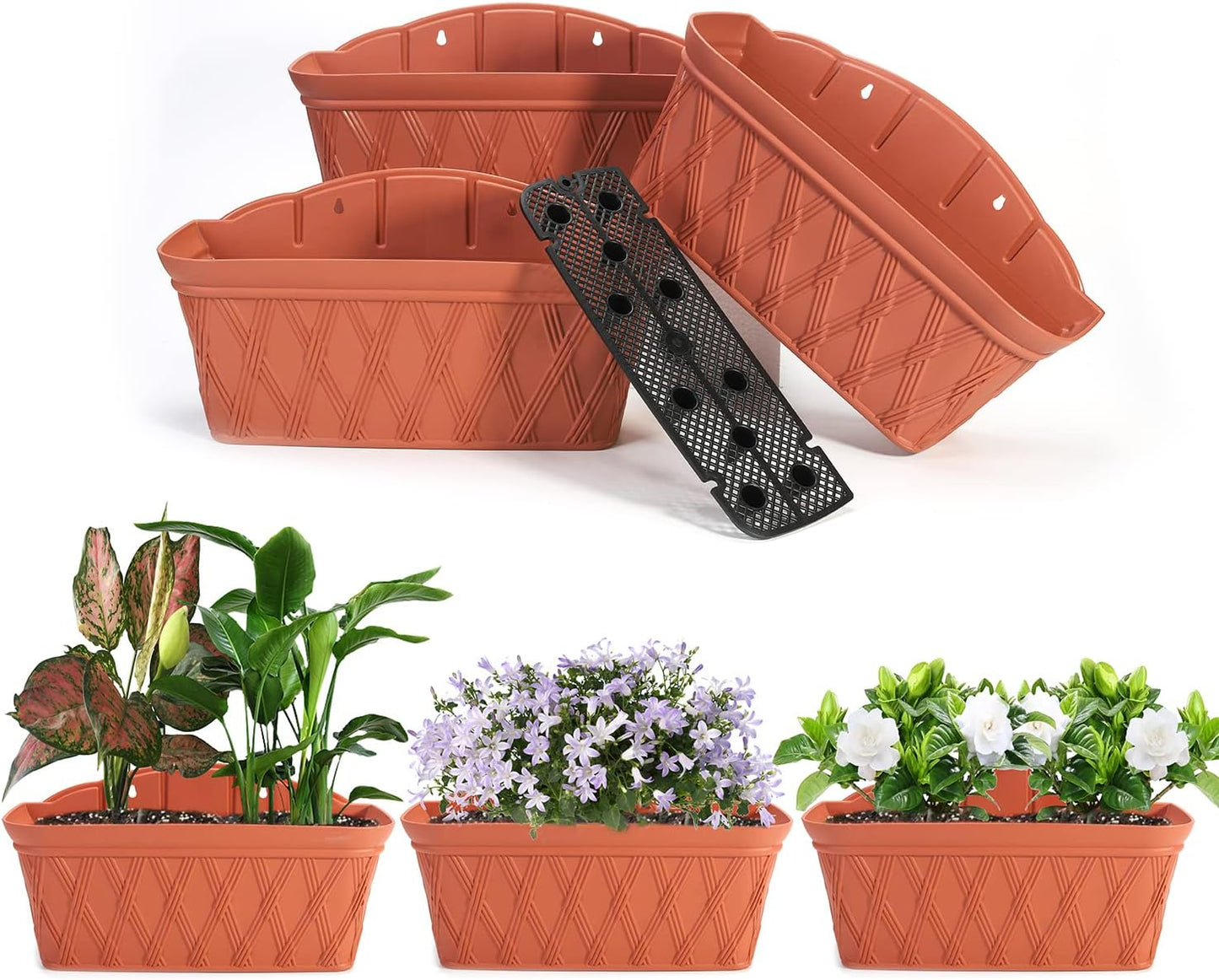 Sungmor 3 Pack Wall Hanging Planters, 16.5 Inch Railing Fence Hanging Flower Pots, Thickened
