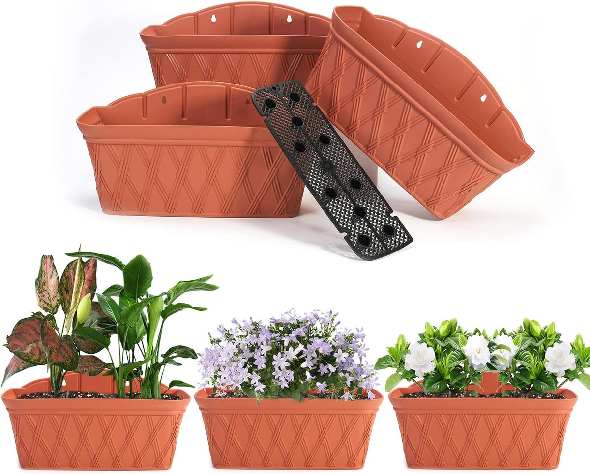 Sungmor 3 Pack Wall Hanging Planters, 16.5 Inch Railing Fence Hanging Flower Pots, Thickened