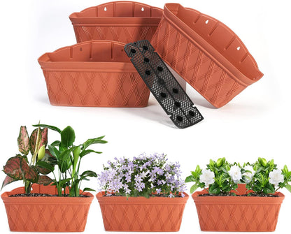 Sungmor 3 Pack Wall Hanging Planters, 16.5 Inch Railing Fence Hanging Flower Pots, Thickened