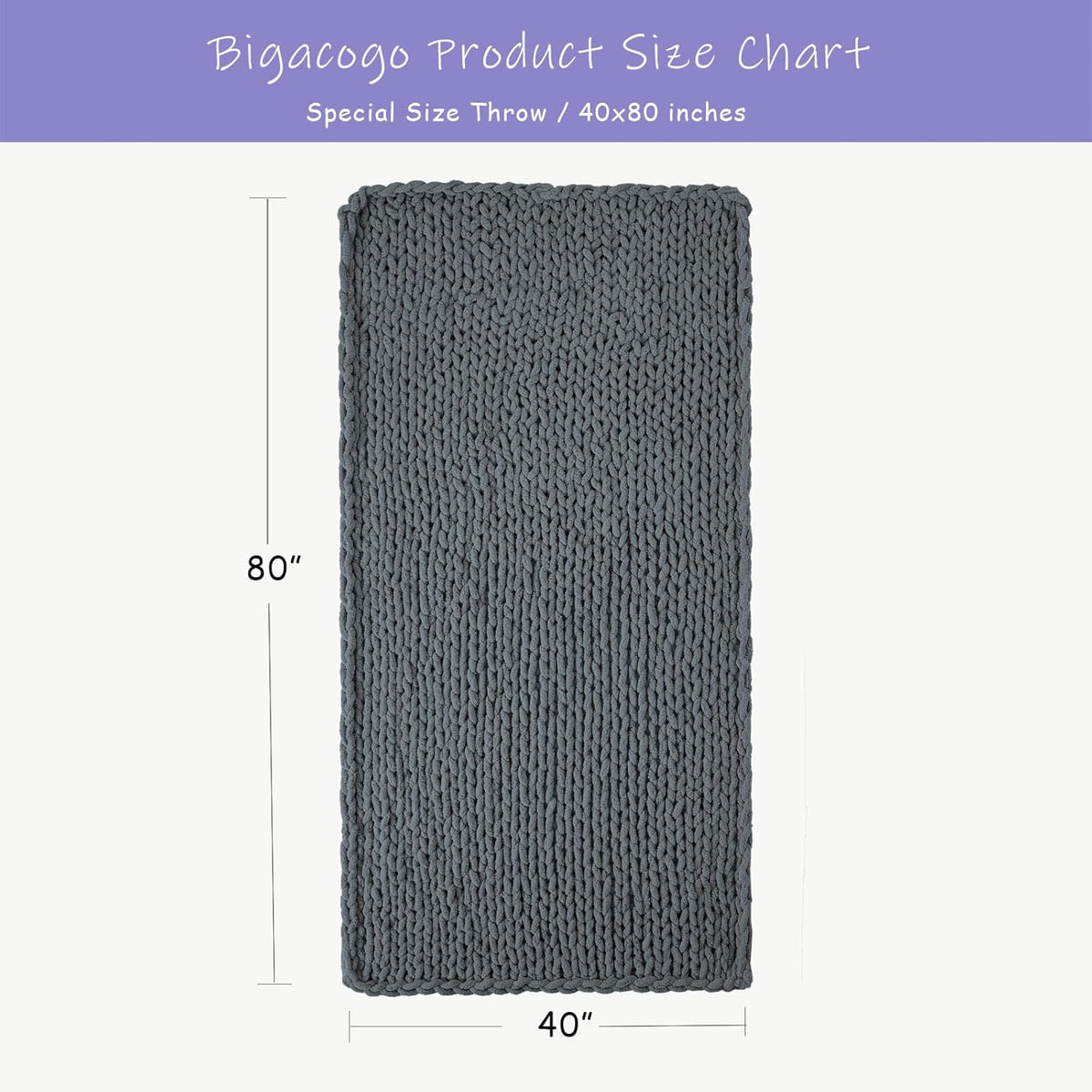 Bigacogo Chunky Knit Throw Blanket for Couch, 40x80 inches, 100% Hand Knitted with Thick Jumbo