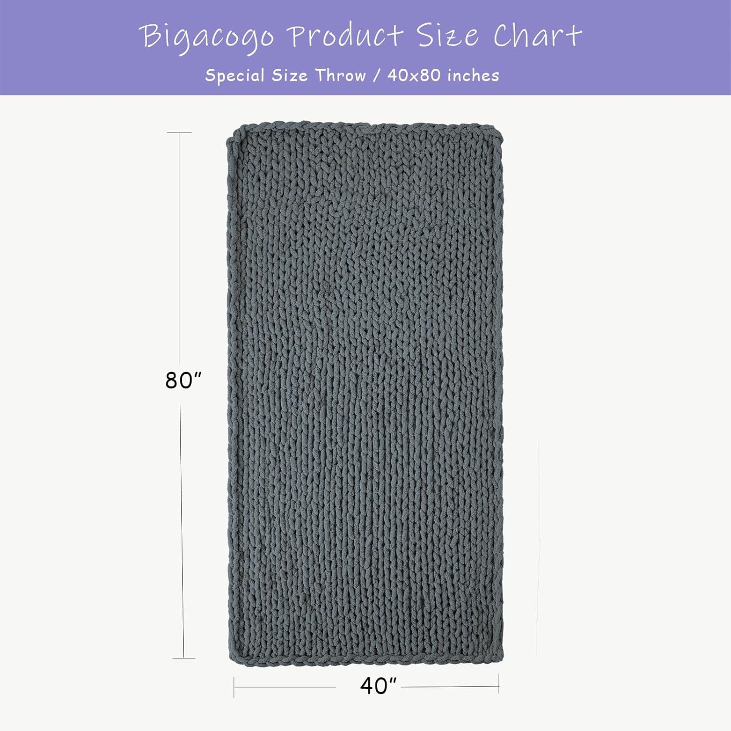 Bigacogo Chunky Knit Throw Blanket for Couch, 40x80 inches, 100% Hand Knitted with Thick Jumbo
