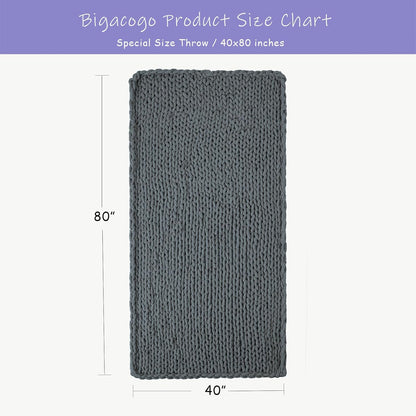 Bigacogo Chunky Knit Throw Blanket for Couch, 40x80 inches, 100% Hand Knitted with Thick Jumbo