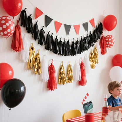 Red Black White Gold Paper Tassel, 20 Pack, Party Decorations for Birthday, Baby Shower, Sprot