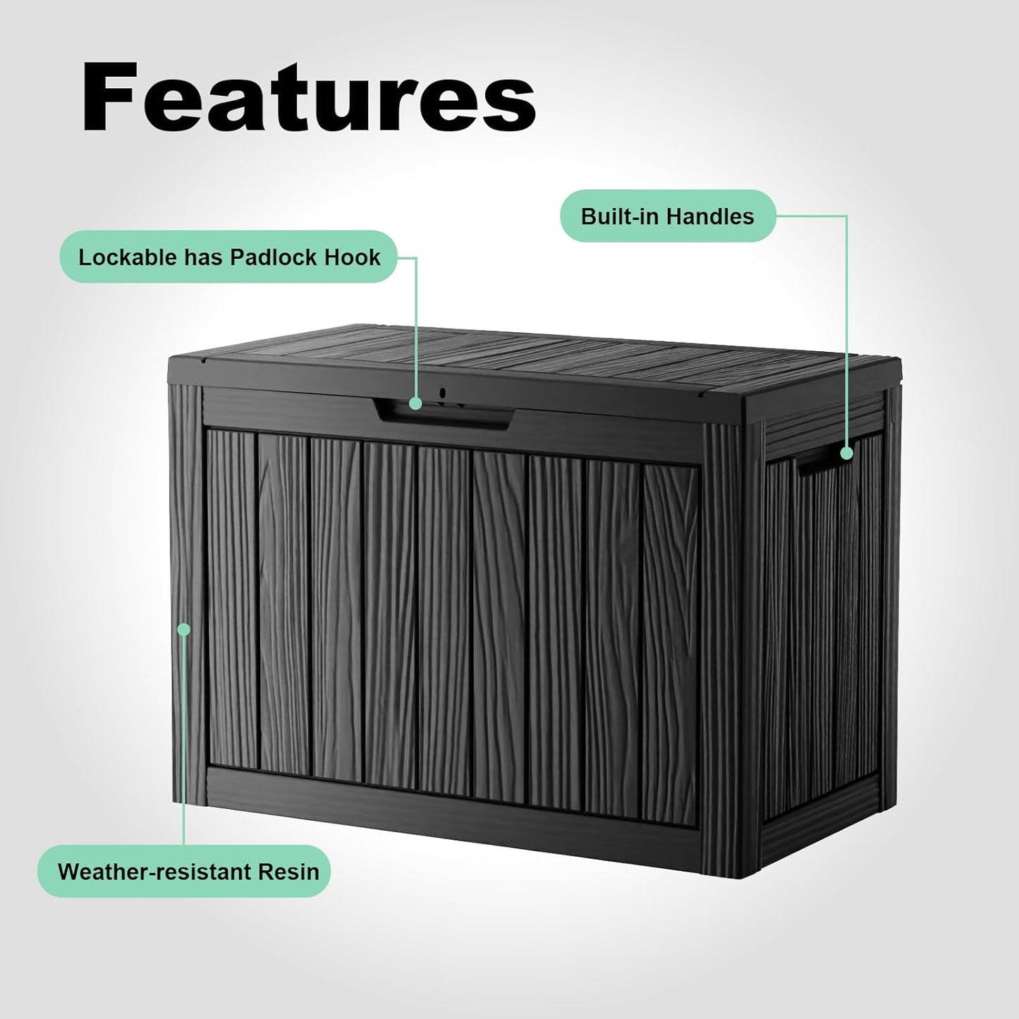 45 Gallon Resin Deck Box, Lockable Outdoor Storage Box for Patio Cushions Storage Furniture,Garden