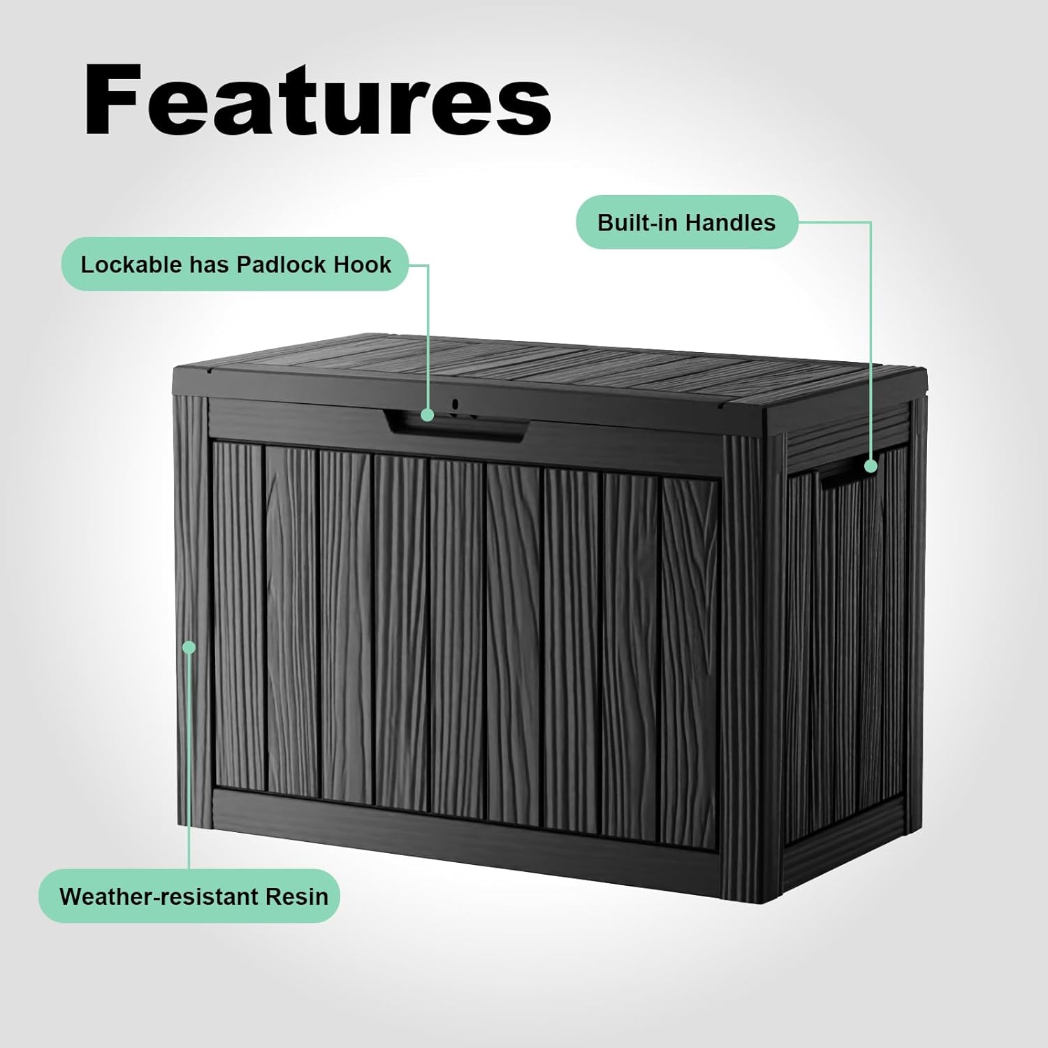 45 Gallon Resin Deck Box, Lockable Outdoor Storage Box for Patio Cushions Storage Furniture,Garden
