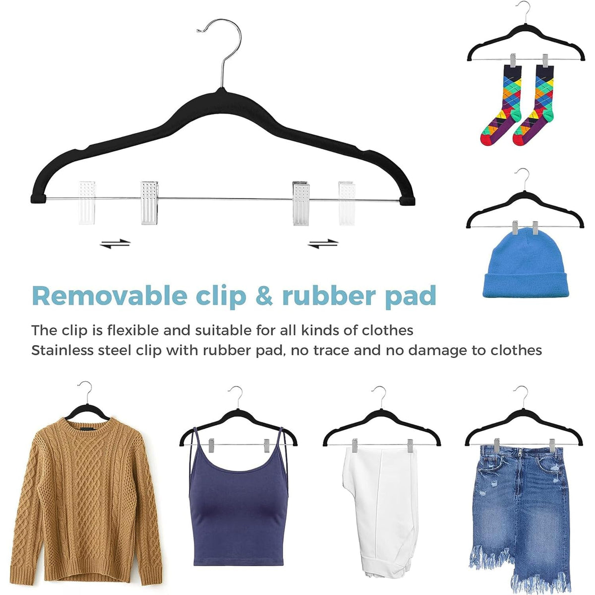 VECELO 20 Pack Velvet Clothes Hangers with Adjustable Clips,Heavy-Duty Non Slip & Space-Saving with