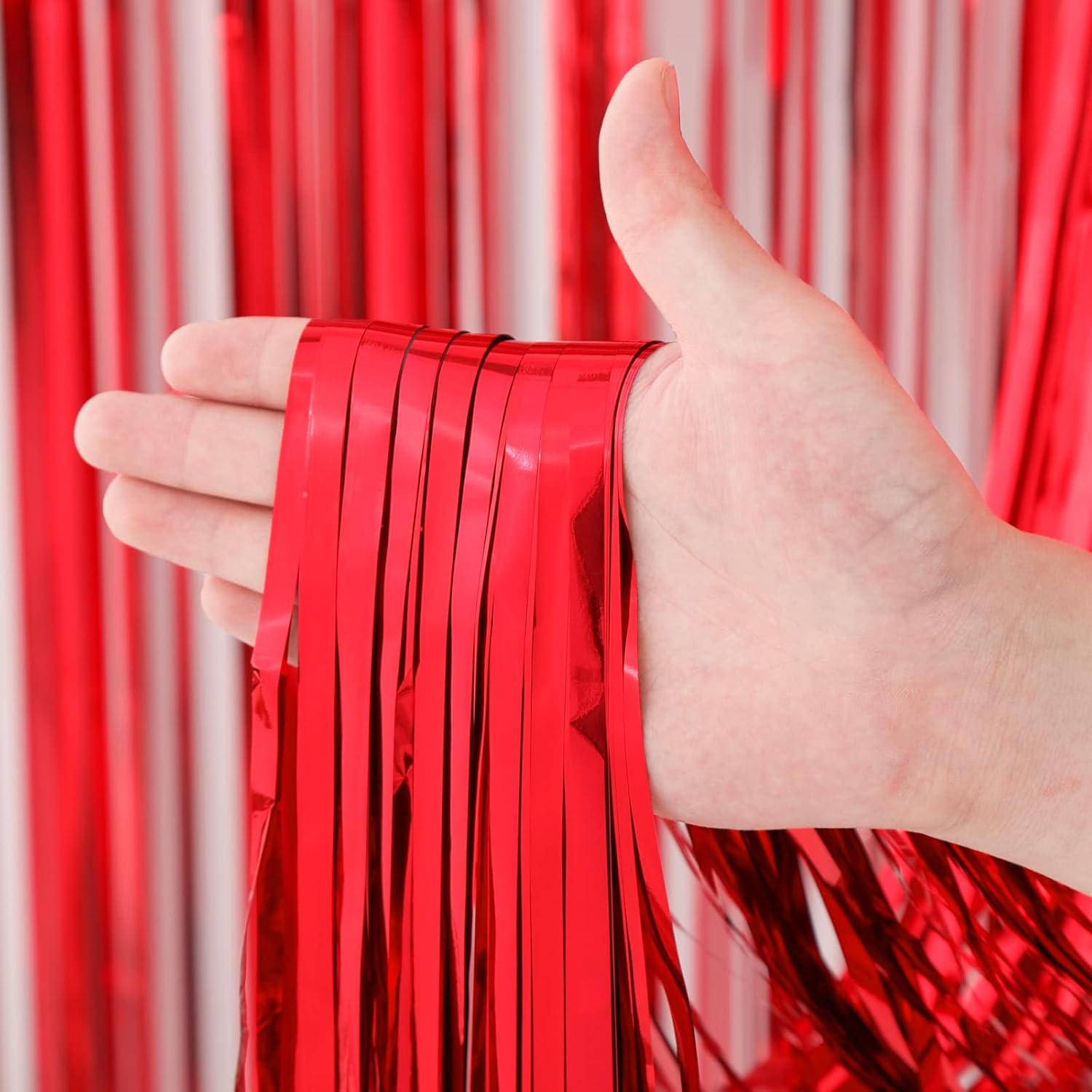 3 Pack 3.3x8.2 Feet Red Foil Fringe Backdrop Curtains, Tinsel Streamers Birthday Party Decorations