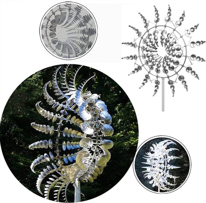 Unique and Magical Metal Windmill, 3D Wind Kinetic Sculpture, Wind Spinner Solar, Lawn Solar Wind