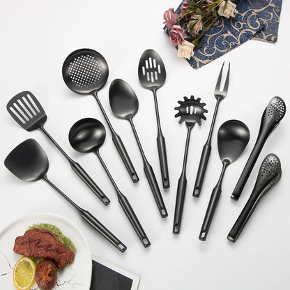 304 Stainlss Steel Matte Kitchen Utensils Set, 11 Pcs Long Metal Cooking Utensil Gadgets Tools Set