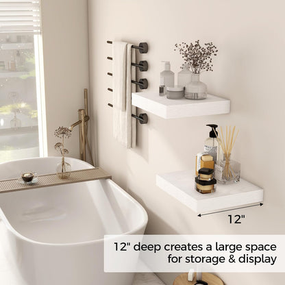 Fun Memories 12 Inch Floating Shelf, Rustic Wood Wall Shelves for Wall Decor & Storage, 12 x 12
