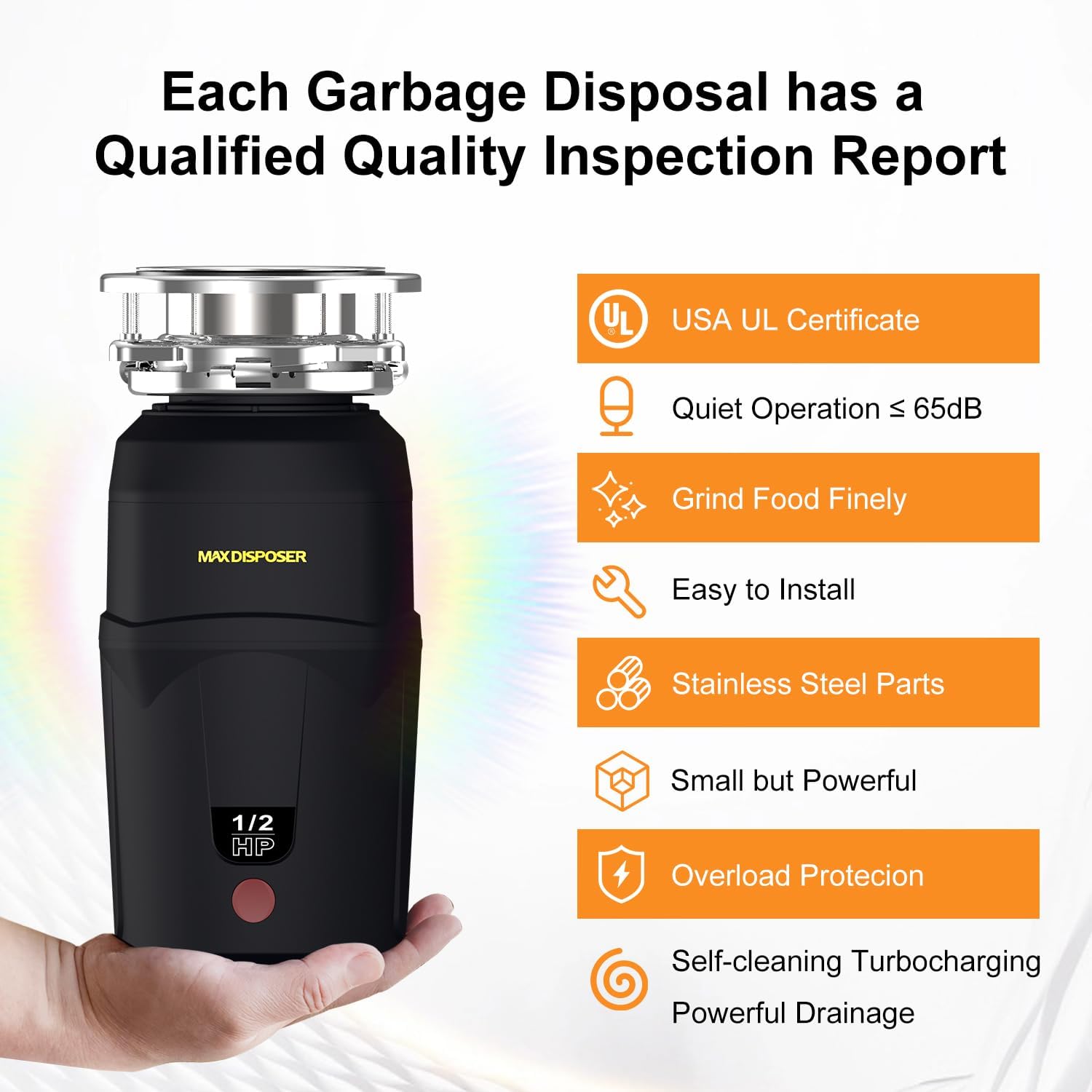 A400 Garbage Disposal 1/2 HP for Kitchen Sink, Small Fit Food Waste Disposer Fast Continuous Feed