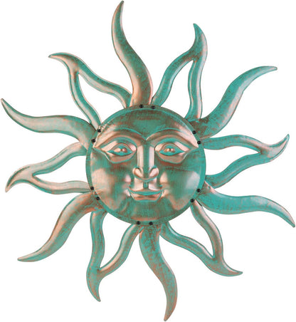 Sun Metal Wall Art Outdoor Decor - 30 Inches Rust Proof Retro Metal Wall Sculpture Statues Wall Art