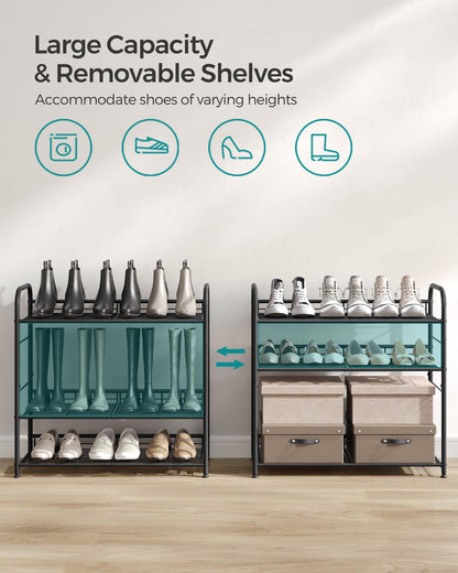 SONGMICS Stackable Shoe Rack, 4 Tier Metal Shoes Rack Storage Shelf, Holds up to 16 Pairs Shoes