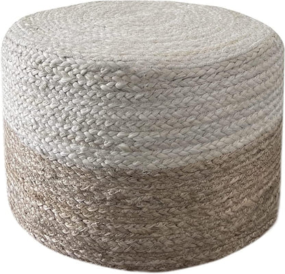 Jute Pouf Ottoman | Footrest Pouf | Hand Braided - Round Boho Pouffe - for Living Room, Bedroom