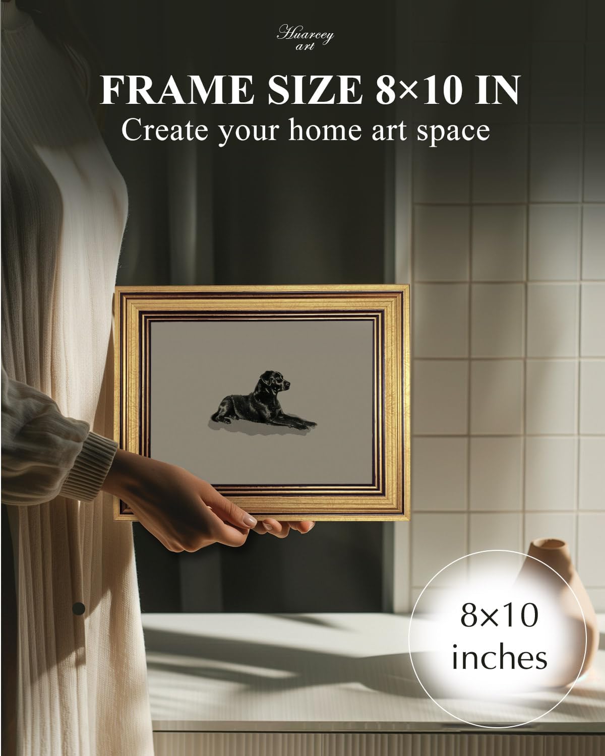HUARCEY Gold Framed Vintage Wall Art Black Dog Wall Decor Minimalist Animal Art Pictures Room Decor