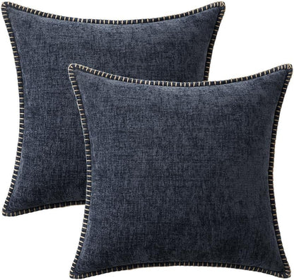 MIULEE Pack of 2 Couch Throw Pillow Covers 18x18 Inch Dark Blue Farmhouse Decorative Pillow Covers