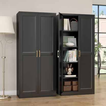 Kitchen Pantry Cabinet,71”Black Metal Pantry Storage Cabinet with Doors and 4 Adjustable
