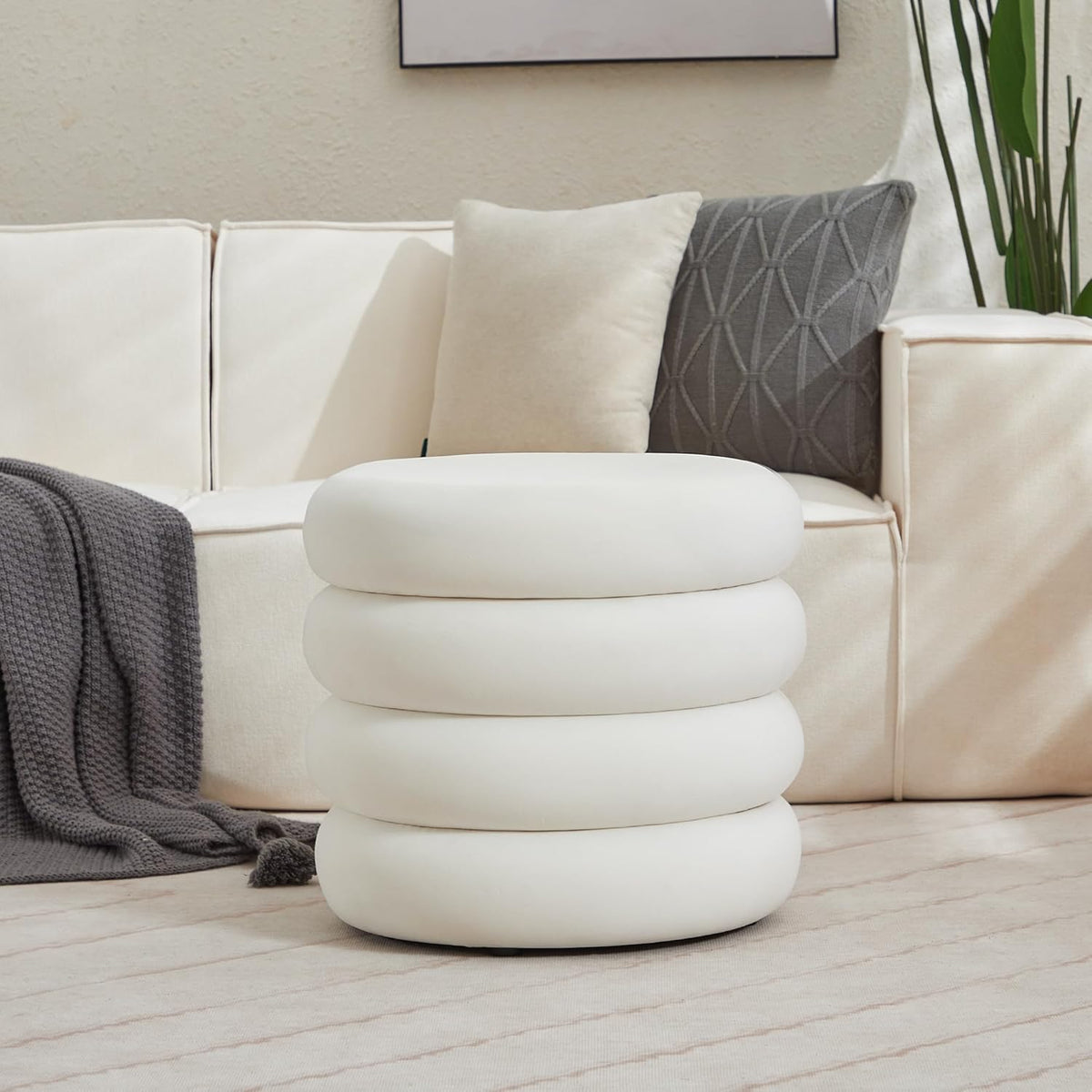 ONEVOG Round Storage Ottoman, 20" Small Ottomans Table with Removable Lid, Velvet Fabric Soft
