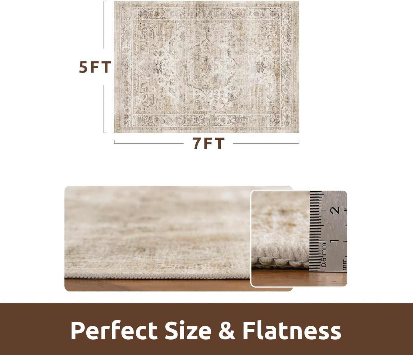 AMOAMI-Area Rug 5X7 Rugs for Living Room-Vintage Soft Beige Rugs for Bedroom-Non Slip