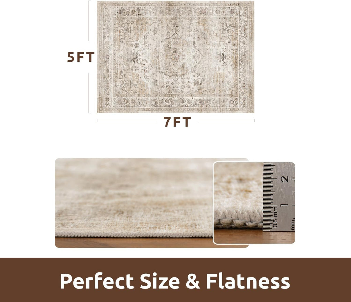 AMOAMI-Area Rug 5X7 Rugs for Living Room-Vintage Soft Beige Rugs for Bedroom-Non Slip