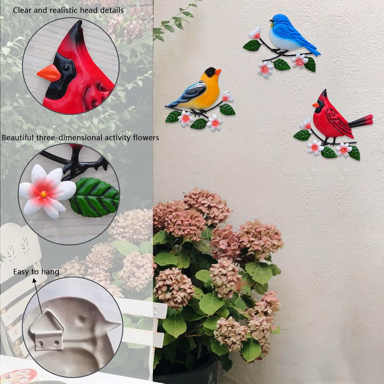 Metal Bird Wall Art 3D Outdoor Sculpture - Suitable for Gardens, Fence, Patio, Living Room