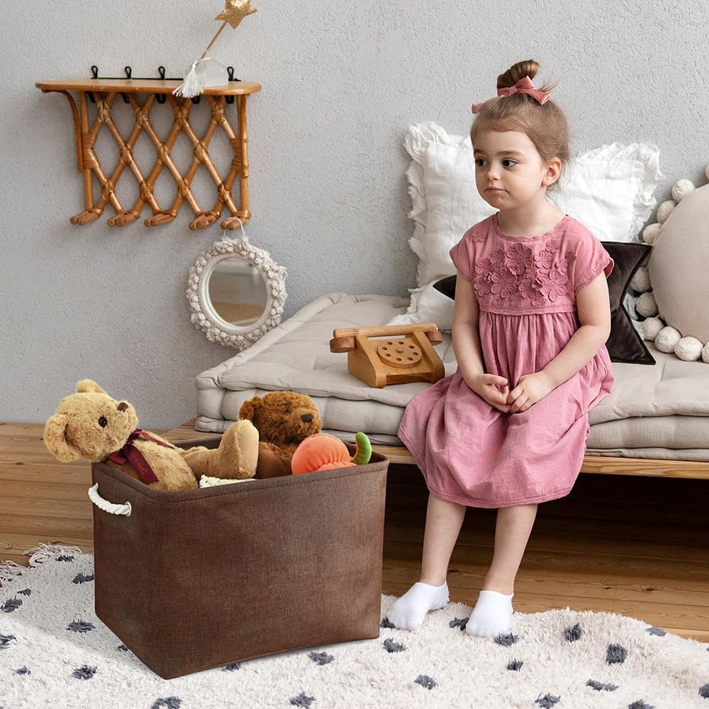 TheWarmHome Organization and Storage Basket for Shelves - 3 Pack 16x12x12 inch Fabric Storage