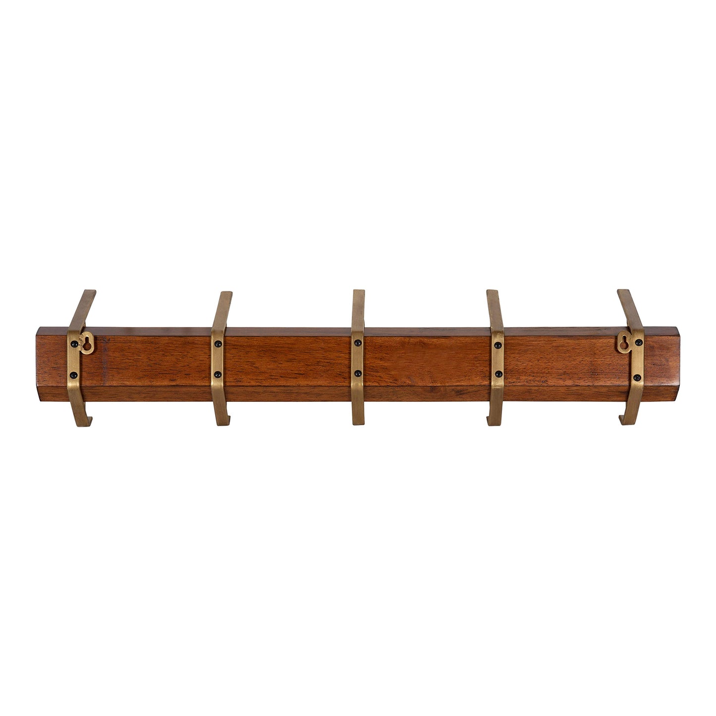 Kate and Laurel Rossmore Modern 5 Hook Shelf, Walnut and Gold, Mid-Century Coat Rack