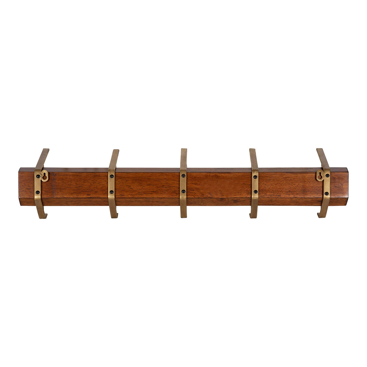 Kate and Laurel Rossmore Modern 5 Hook Shelf, Walnut and Gold, Mid-Century Coat Rack