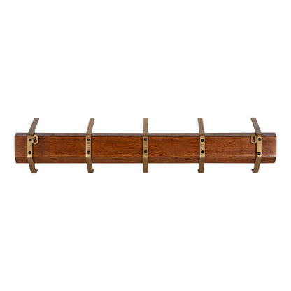 Kate and Laurel Rossmore Modern 5 Hook Shelf, Walnut and Gold, Mid-Century Coat Rack