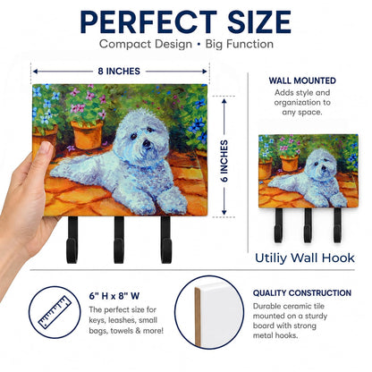 Caroline's Treasures 7346TH68 Bichon Frise on the patio Leash or Key Holder, Wall Hooks, Key Hooks