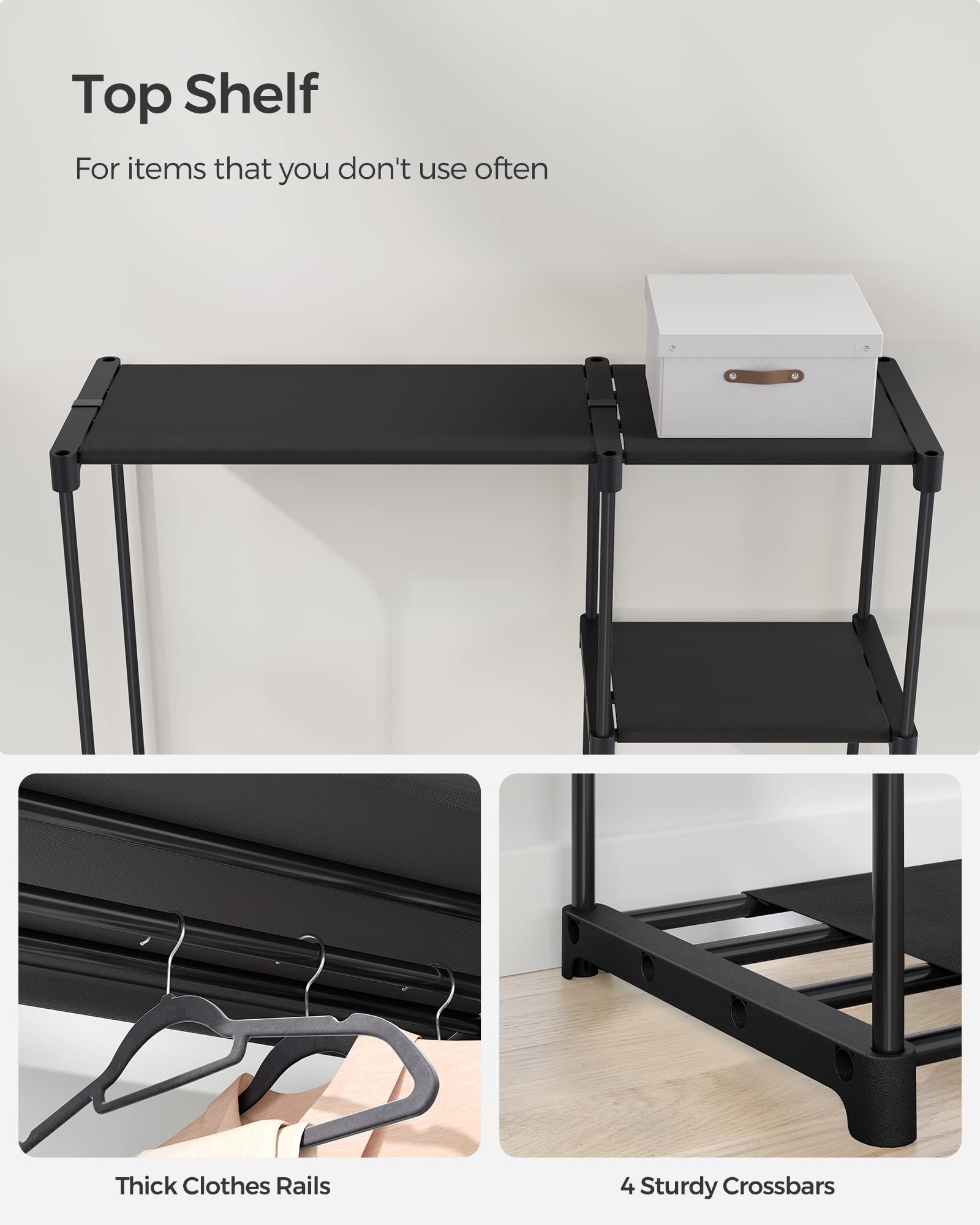 SONGMICS Portable Closet, Freestanding Closet Organizer, Clothes Rack with Shelves, Hanging Rods