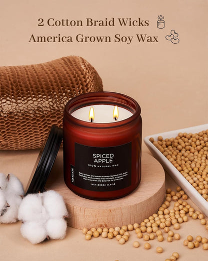 M&SENSE Spiced Apple 2 Wick Fall Scented Candle, 11.6oz Natural Soy Wax Candle for Autumn Decor, Up
