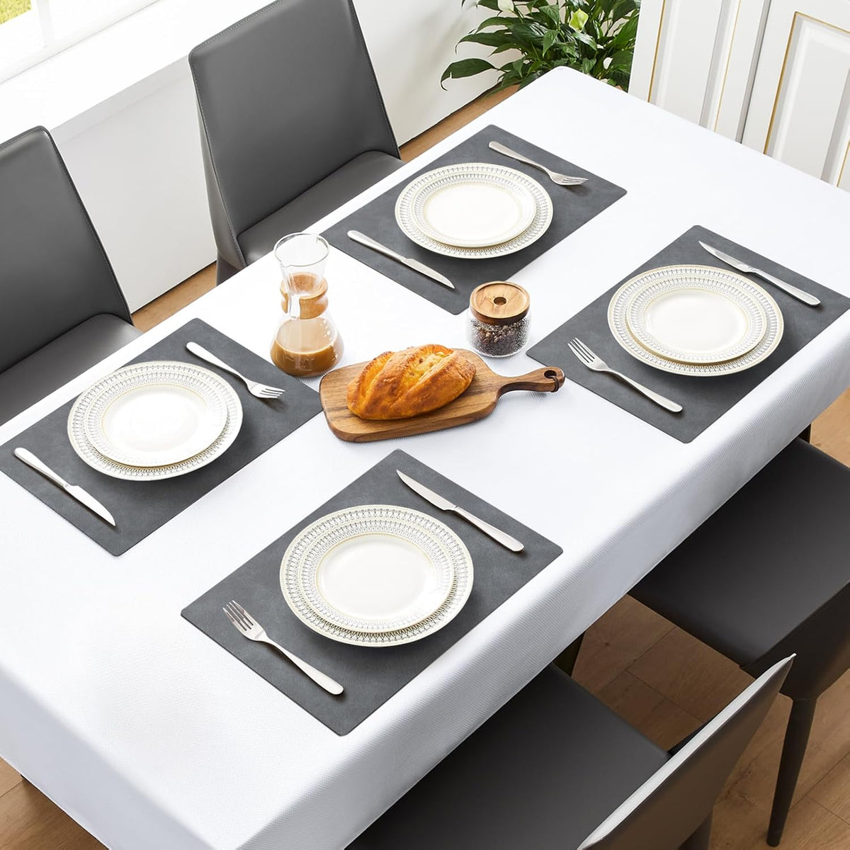 MOSAYT Vinyl Placemats Set of 8-12 X 17 Inch - Faux Leather 100% Waterproof Oil-Proof Wipeable PU