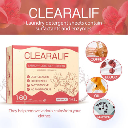 Laundry Detergent Sheets Up to 160 Loads, Magnolia - Great For Travel,Apartments, Dorms,CLEARALIF