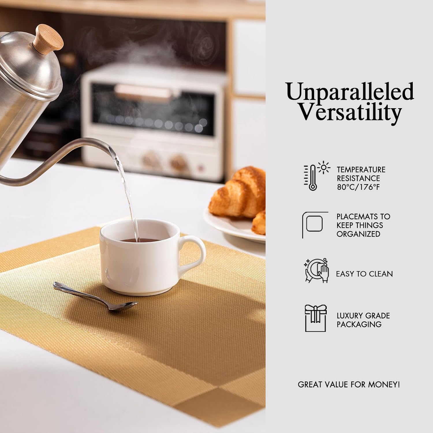 Placemats Set of 12 - Easy Clean Woven Vinyl Placemats for Dining Table, Indoor/Outdoor Place Mats