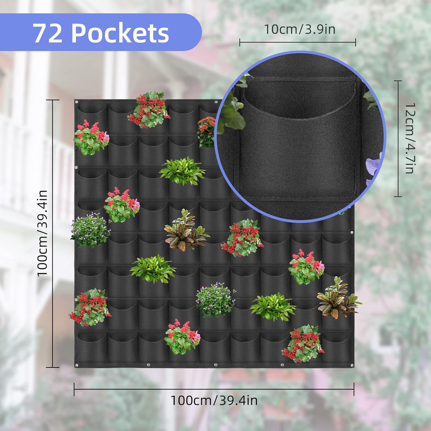 72 Pockets Hanging Planter Bags, Hanging Vertical Wall Mounted Plant Planting Grow Bags, Herb
