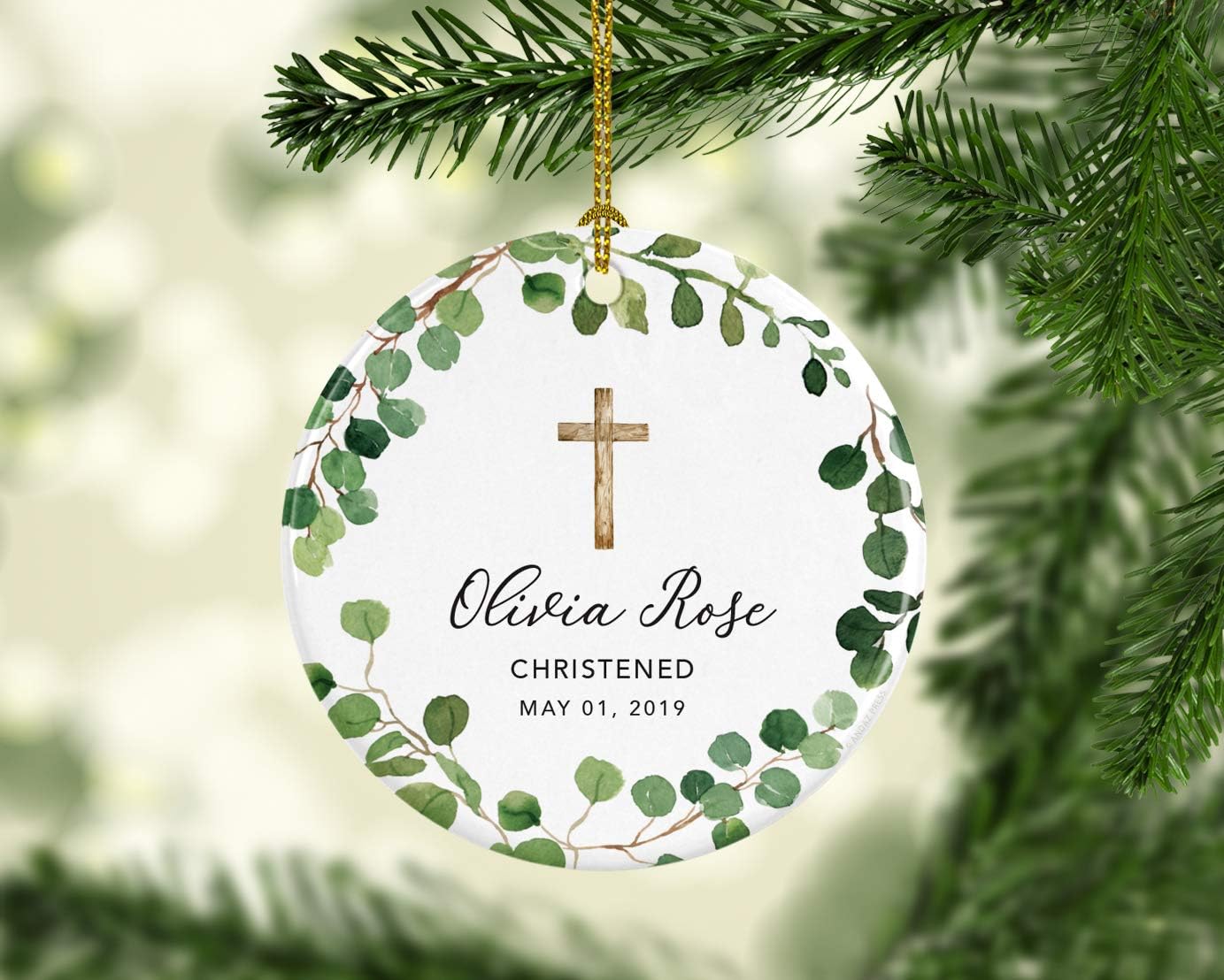 Andaz Press Personalized Round Ceramic Porcelain Christmas Ornament Gift, Olivia Rose Carter