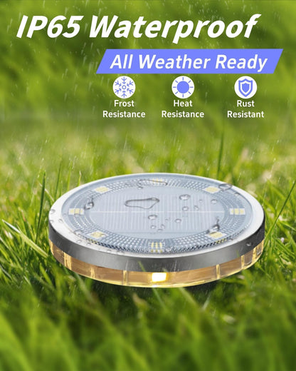 Solar Ground Lights Outdoor 18 Pack Waterproof, Upgraded Solar Garden Lights with 4 Side Light