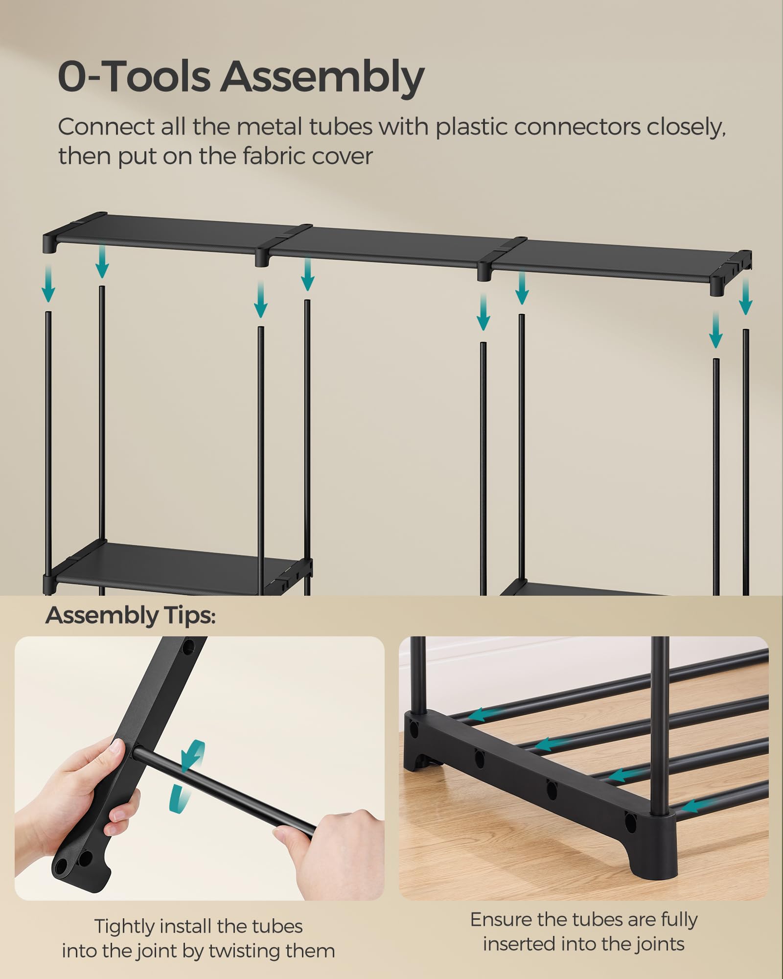 SONGMICS Portable Closet, Freestanding Closet Organizer, Clothes Rack with Shelves, Hanging Rods