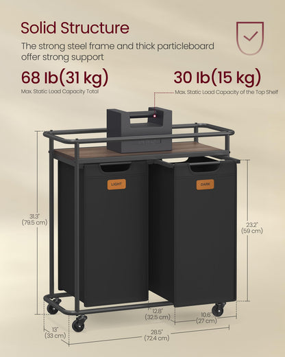 VASAGLE Laundry Sorter, Laundry Hamper with Wheels, 26.4 Gal. (100 L) Portable Rolling Cart Baskets