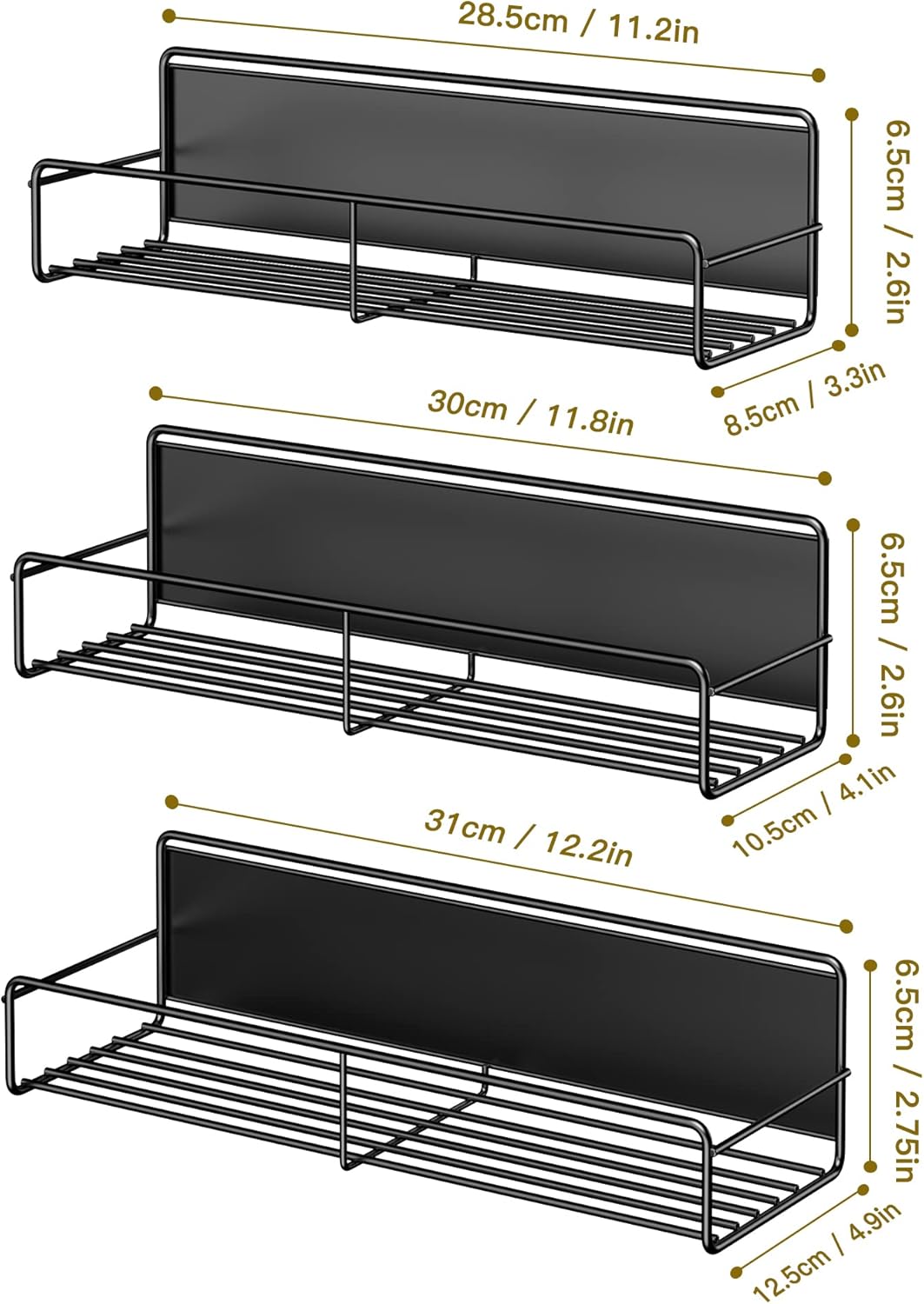 3 Pack Magnetic Spice Rack Organizer, Space Saver for Refrigerator and Whiteboard, Metal Fridge