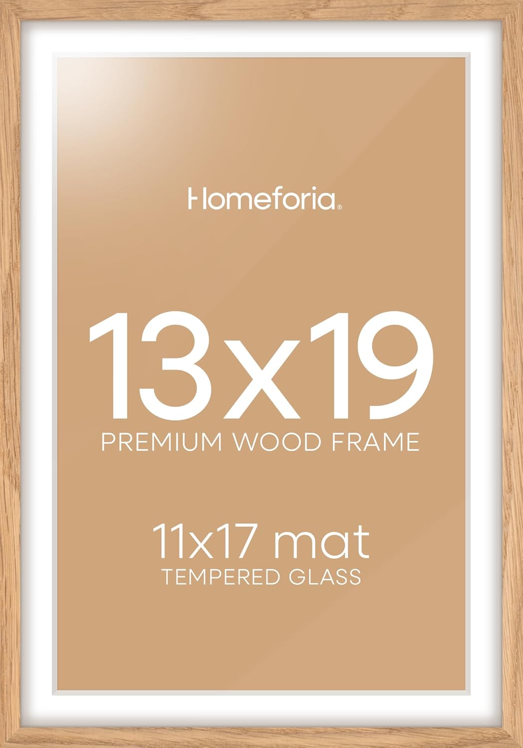 Homeforia 13x19 Picture Frame Wood, High End Natural Oak 13x19 Light Wooden Poster Frame with Mat