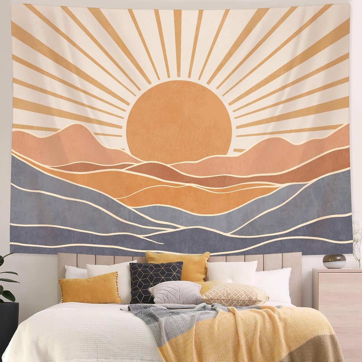 Lunerfex Boho Sun Tapestry Sunset Wall Tapestry, Mountain Tapestries for Bedroom 80s Tapestries