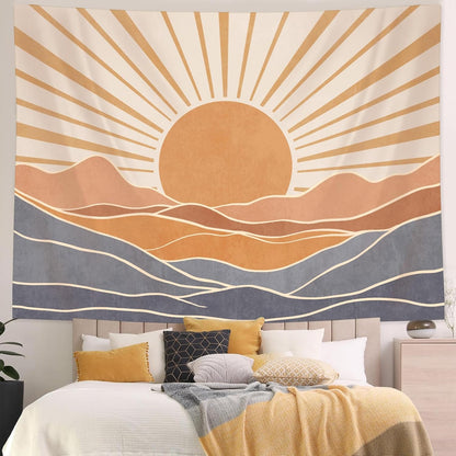 Lunerfex Boho Sun Tapestry Sunset Wall Tapestry, Mountain Tapestries for Bedroom 80s Tapestries