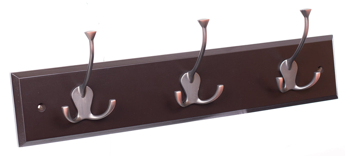 BIRDROCK HOME Tri Hook Coat Rack - 3 Hooks - Wall Mount Hat Rack - Brown Finish - Bronze Hooks