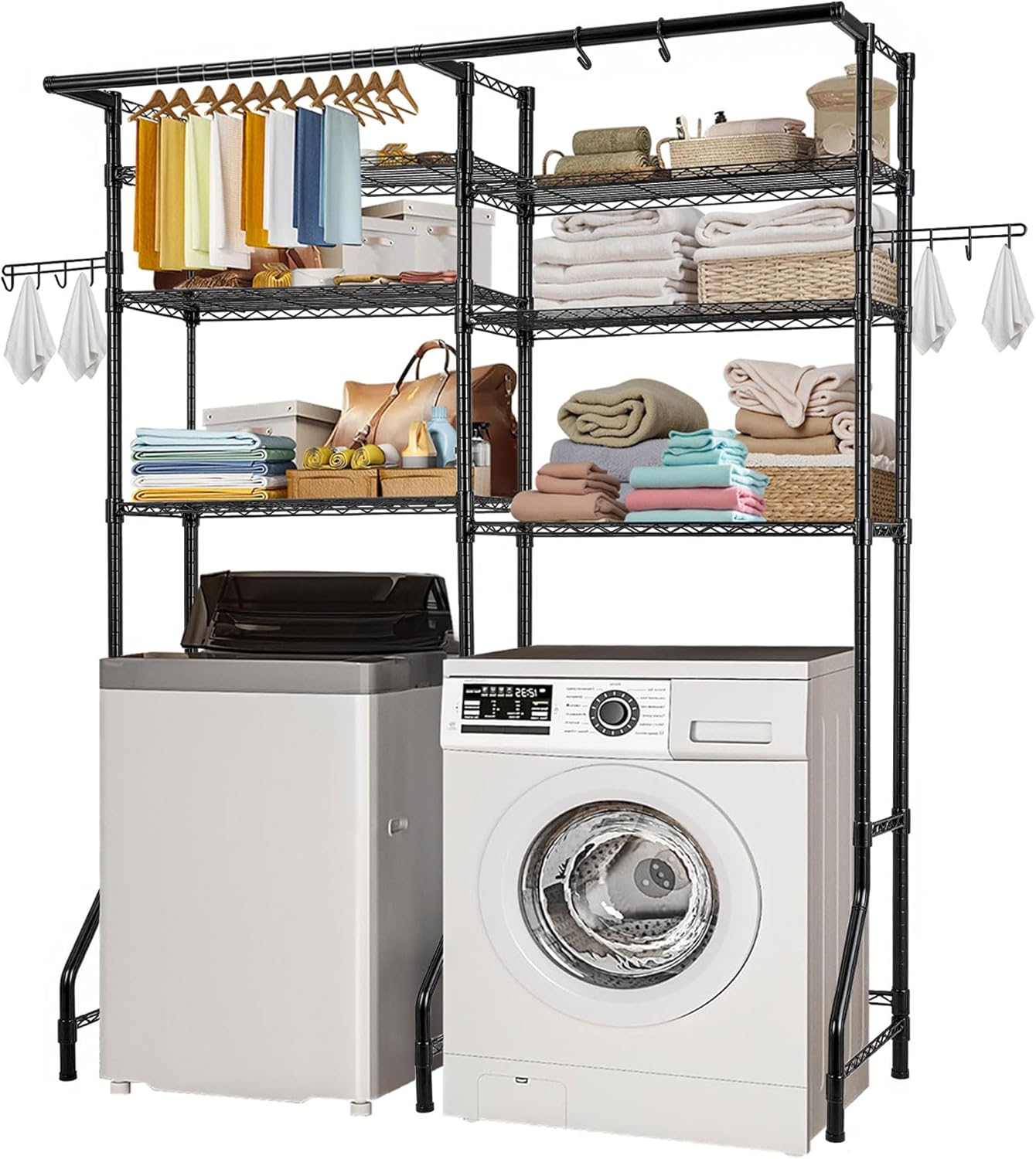 VEVOR Over The Washer and Dryer Storage Shelf, 6 Tier Laundry Room Drying Rack with Hanger Rod and