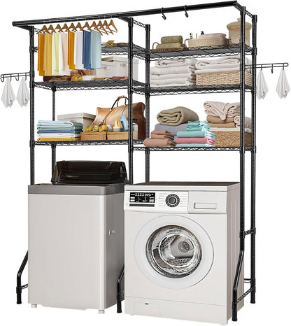 VEVOR Over The Washer and Dryer Storage Shelf, 6 Tier Laundry Room Drying Rack with Hanger Rod and