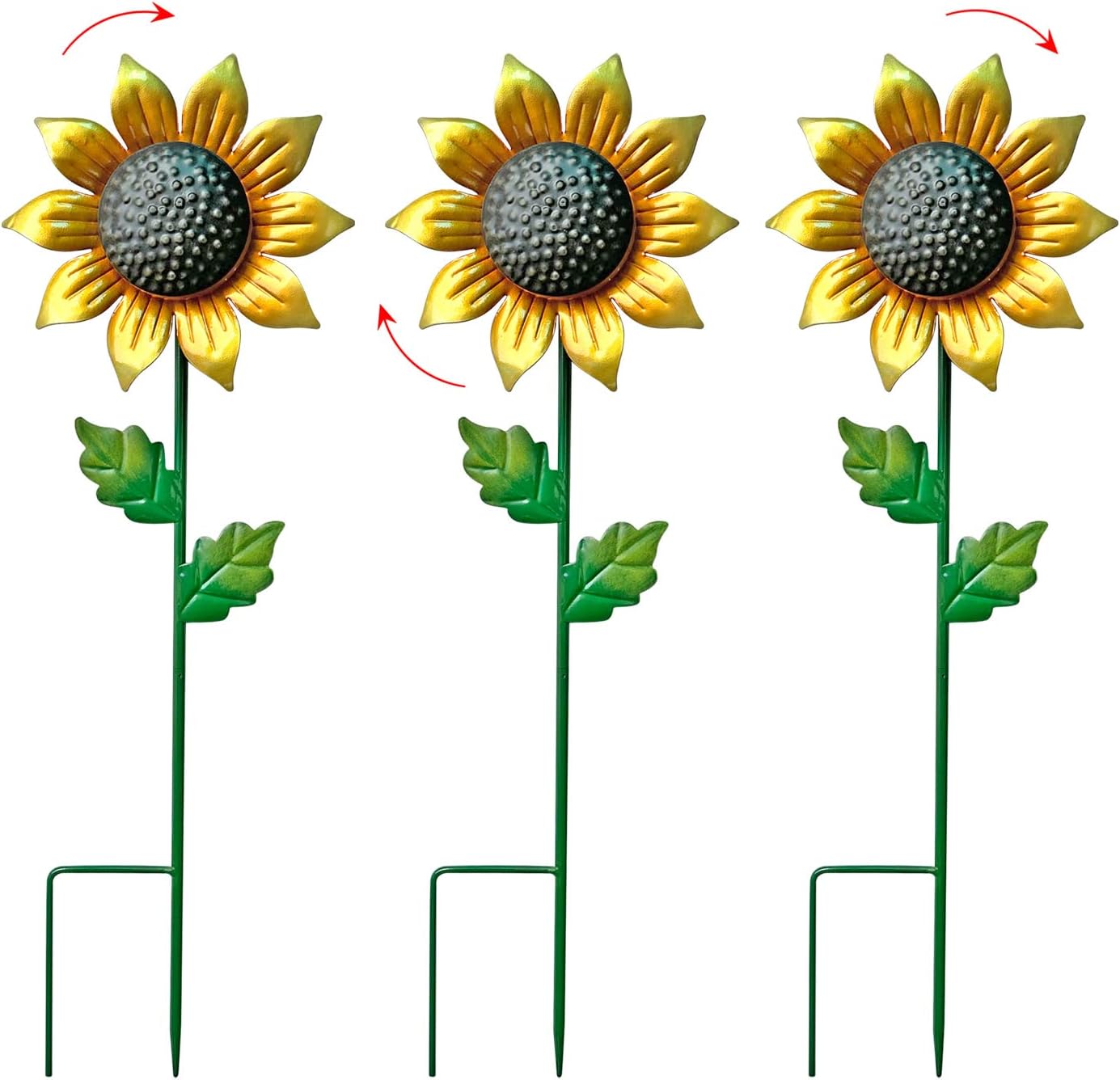 WAIU Metal Sunflower Flower Garden Stakes, Wind Catcher Spinner Garden Stakes, Garden Windmill