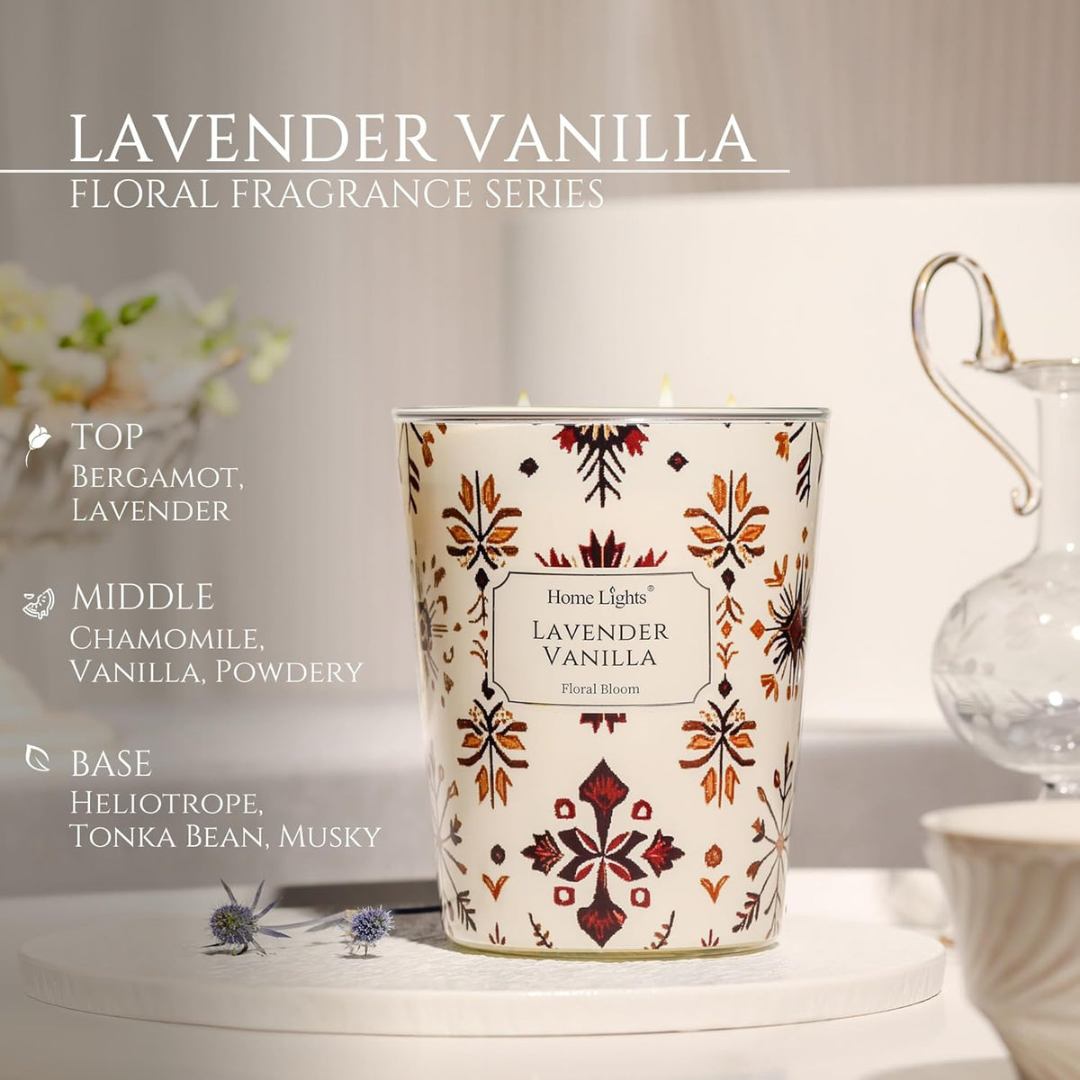 HomeLights Large jar Candle | 3-Wick Long-Lasting Scented Candles, 34oz Natural Soy Wax Candle for